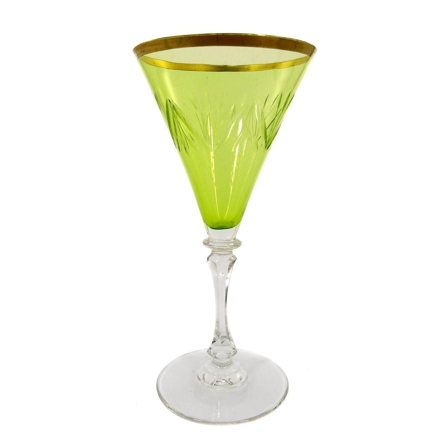 Wine glass with a pistache-colored cup, Theresienthal, series 1644 around 1903