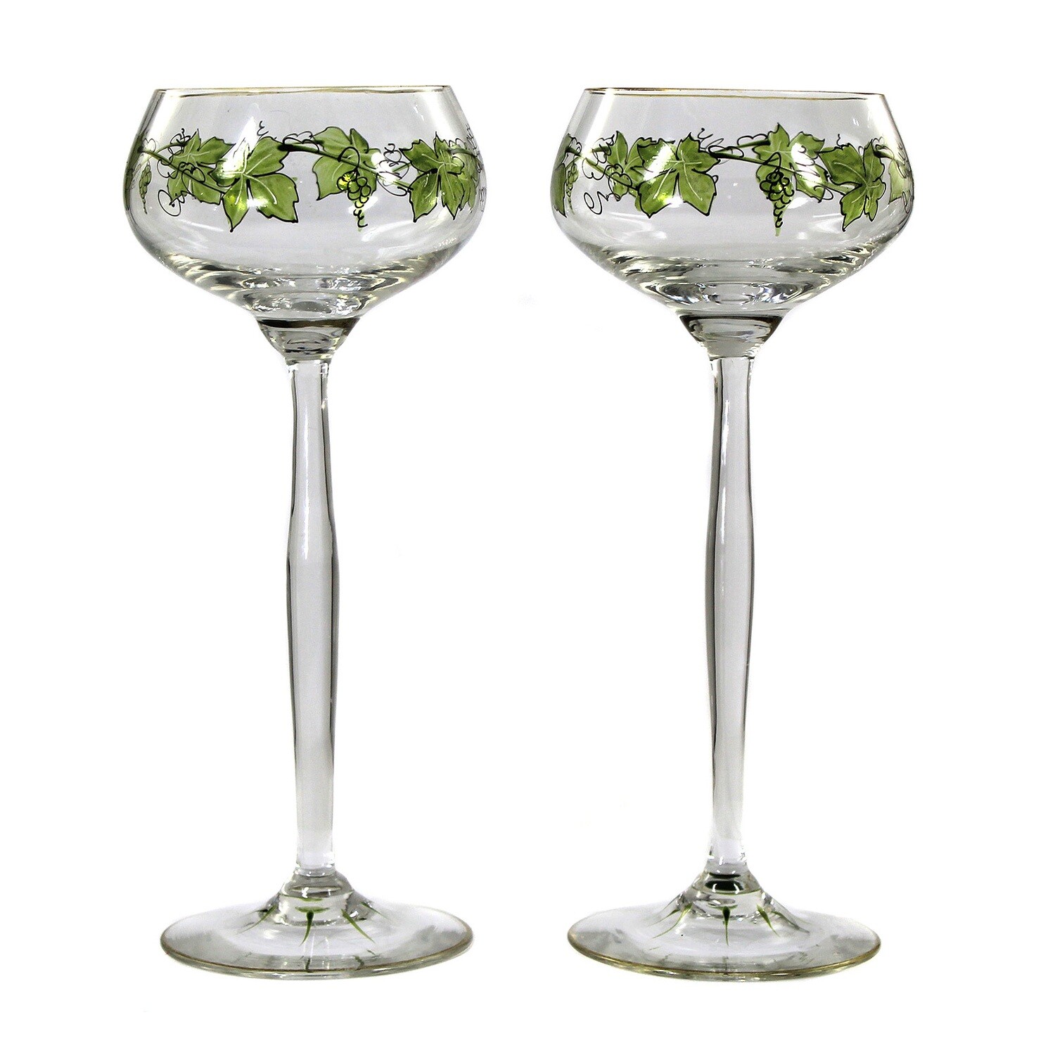 Pair of stem glasses with transparent painting, Theresienthal, form 1711, set 1496