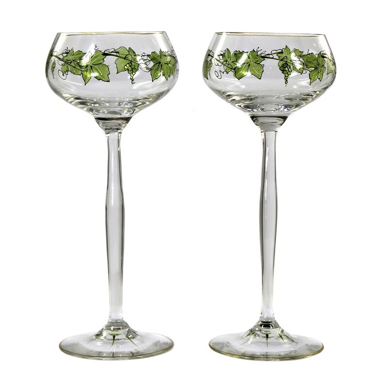 Pair of stem glasses with transparent painting, Theresienthal, form 1711, set 1496