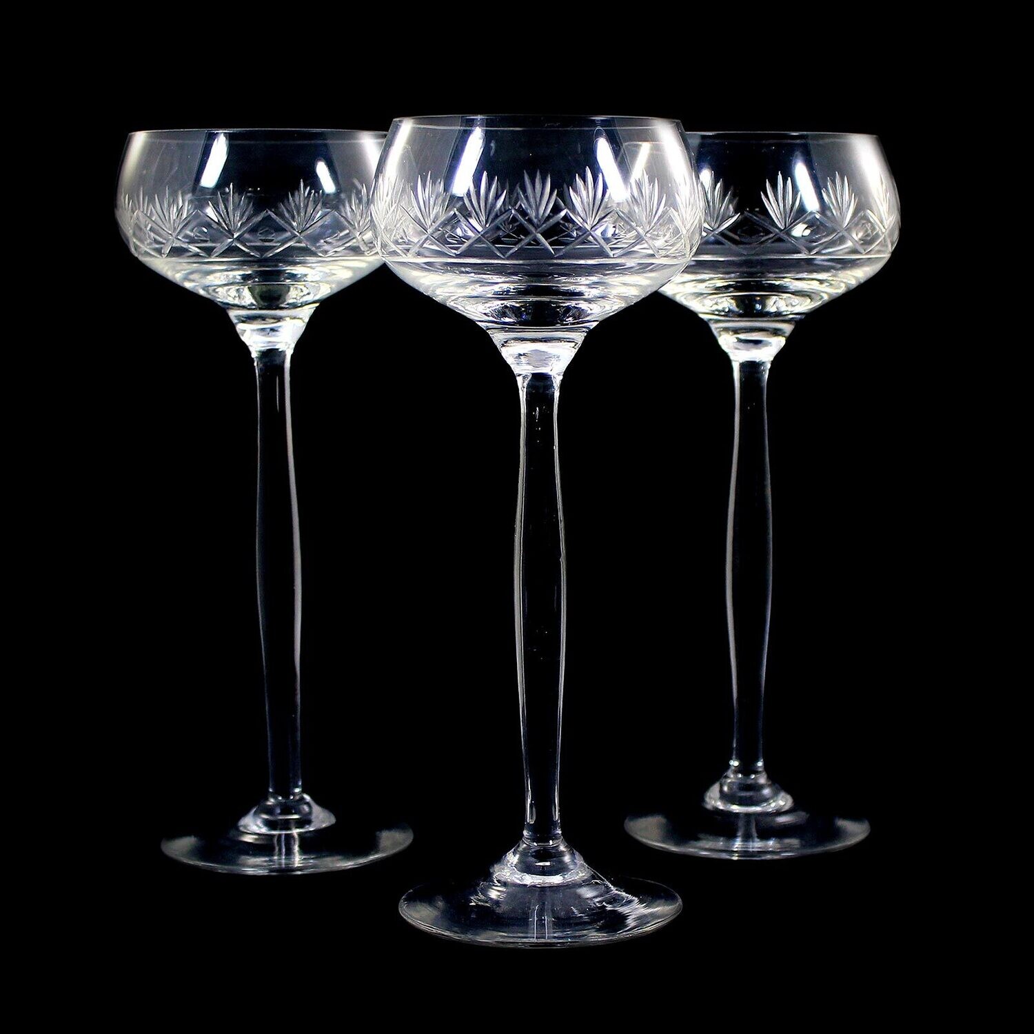 1st of 3. Stem glass with decorative cut decor, Theresienthal, form 1496, decor 1975