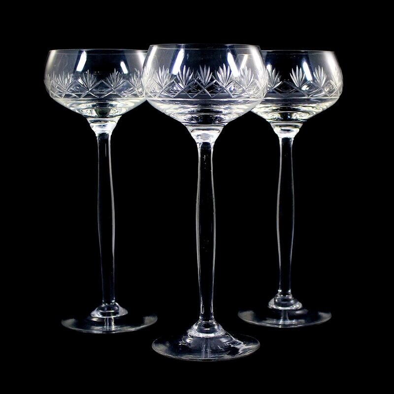 1st of 3. Stem glass with decorative cut decor, Theresienthal, form 1496, decor 1975