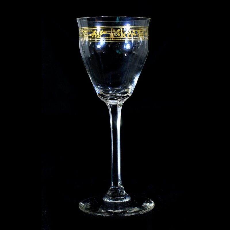 1st of 3. Stem glass made of colorless glass with gold decoration, Theresienthal around 1905
