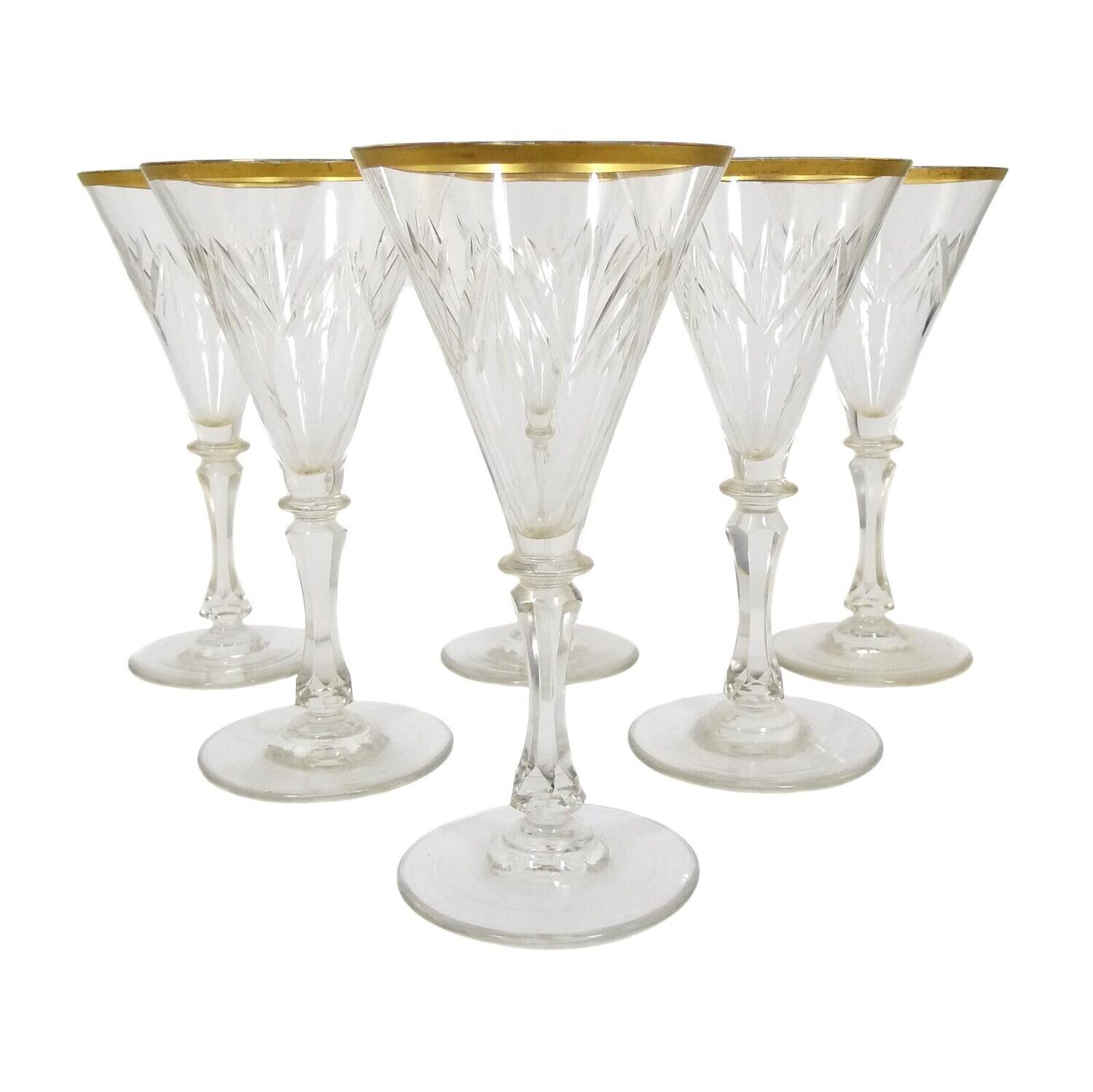 1st of 6. Madeira glasses with decorative cut &amp; gold rim, form 1644, Theresienthal,