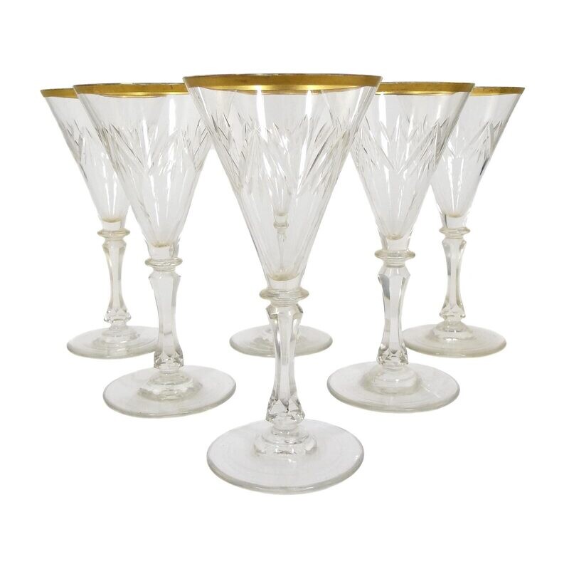 1st of 6. Madeira glasses with decorative cut &amp; gold rim, form 1644, Theresienthal,
