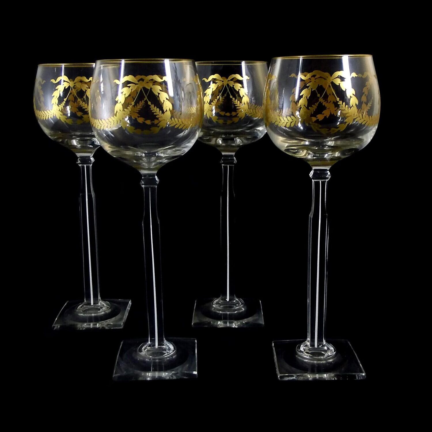 1st of 4. Stem glass with gold decoration &amp; square plinth, Theresienthal, 1756