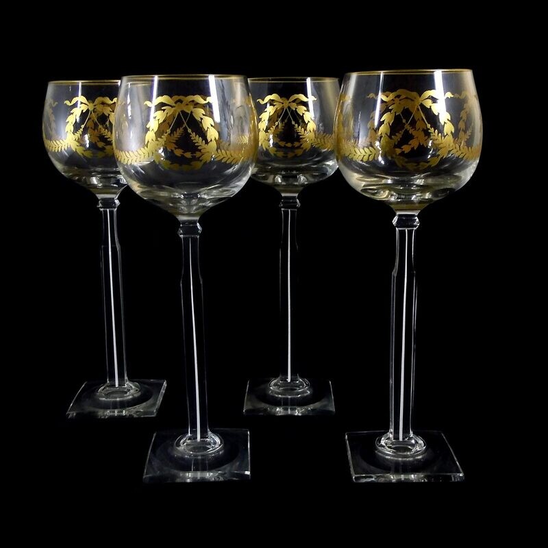 1st of 4. Stem glass with gold decoration &amp; square plinth, Theresienthal, 1756