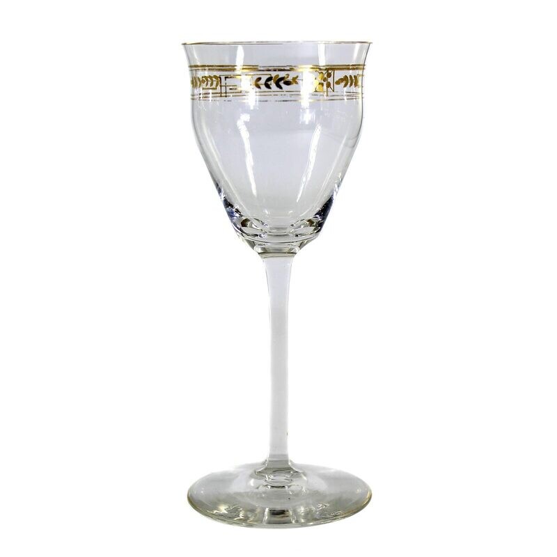 1st of 4 stem glasses made of colorless glass with gold decoration, Theresienthal around 1905