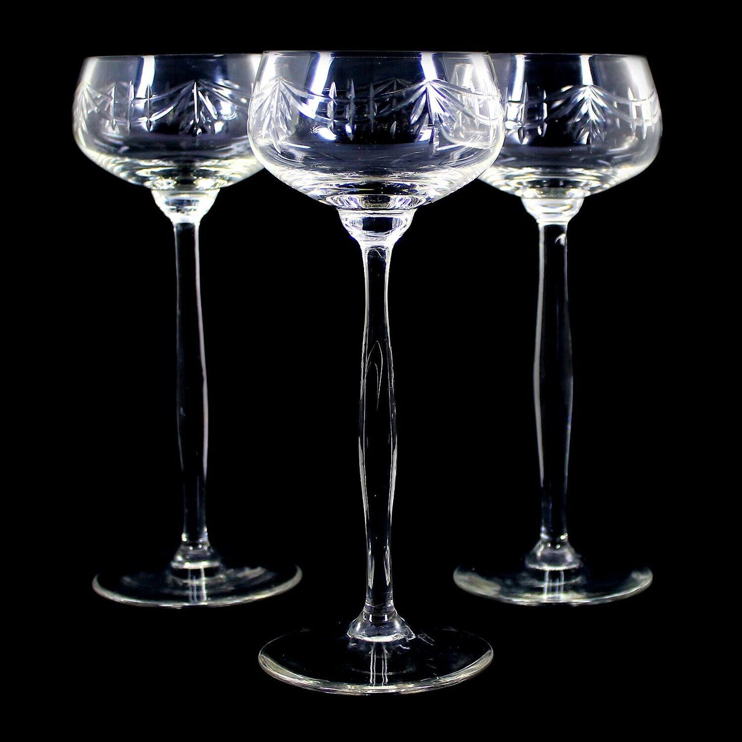 1st of 3. Stem glass with decorative cut decor, Theresienthal, form 1496, decor 1975