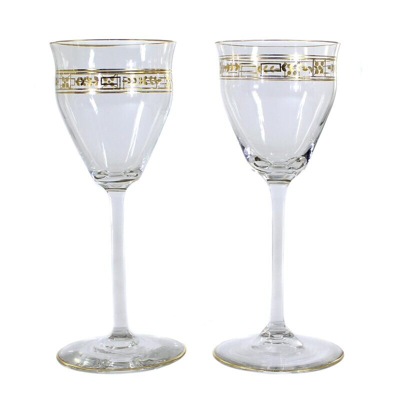 1. of 2. Stem glass made of colorless glass with gold decoration, Theresienthal around 1905