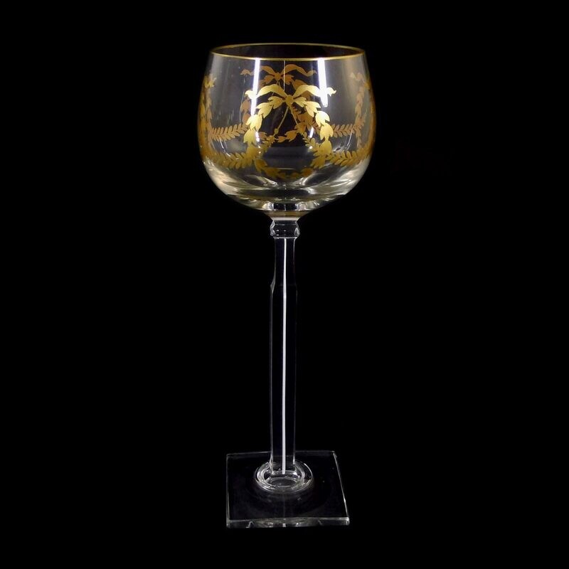 1st of 4. Stem glass with gold decoration &amp; square plinth, Theresienthal, 1756