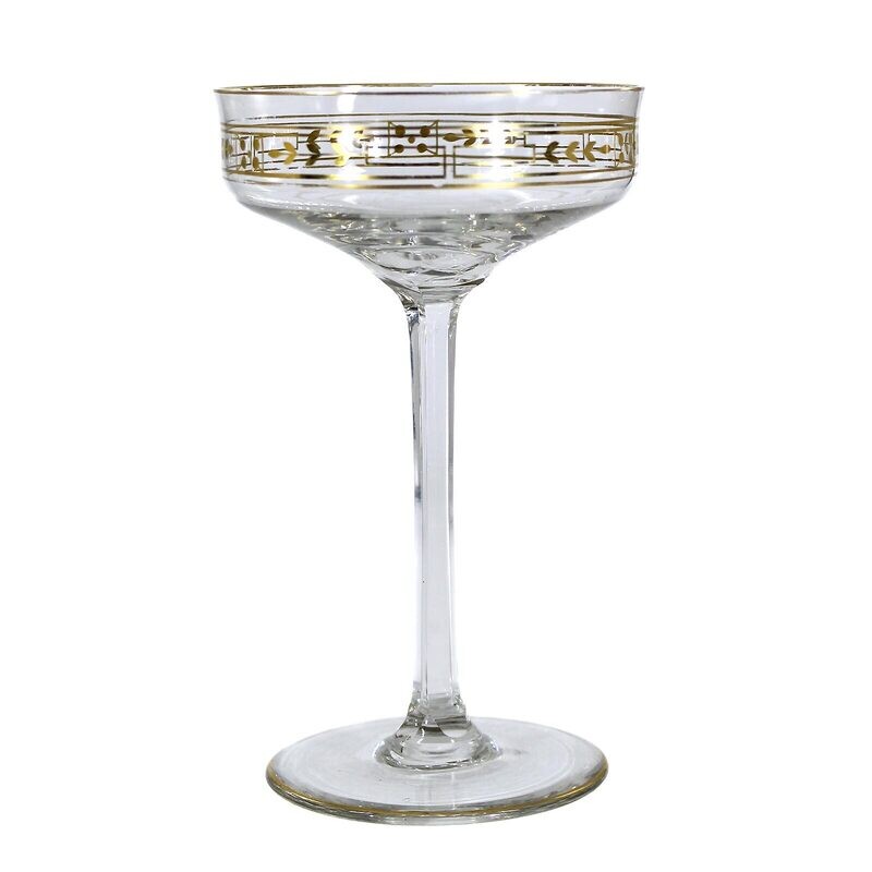 Champagne bowls made of colorless glass with gold decoration, Theresienthal, 1905