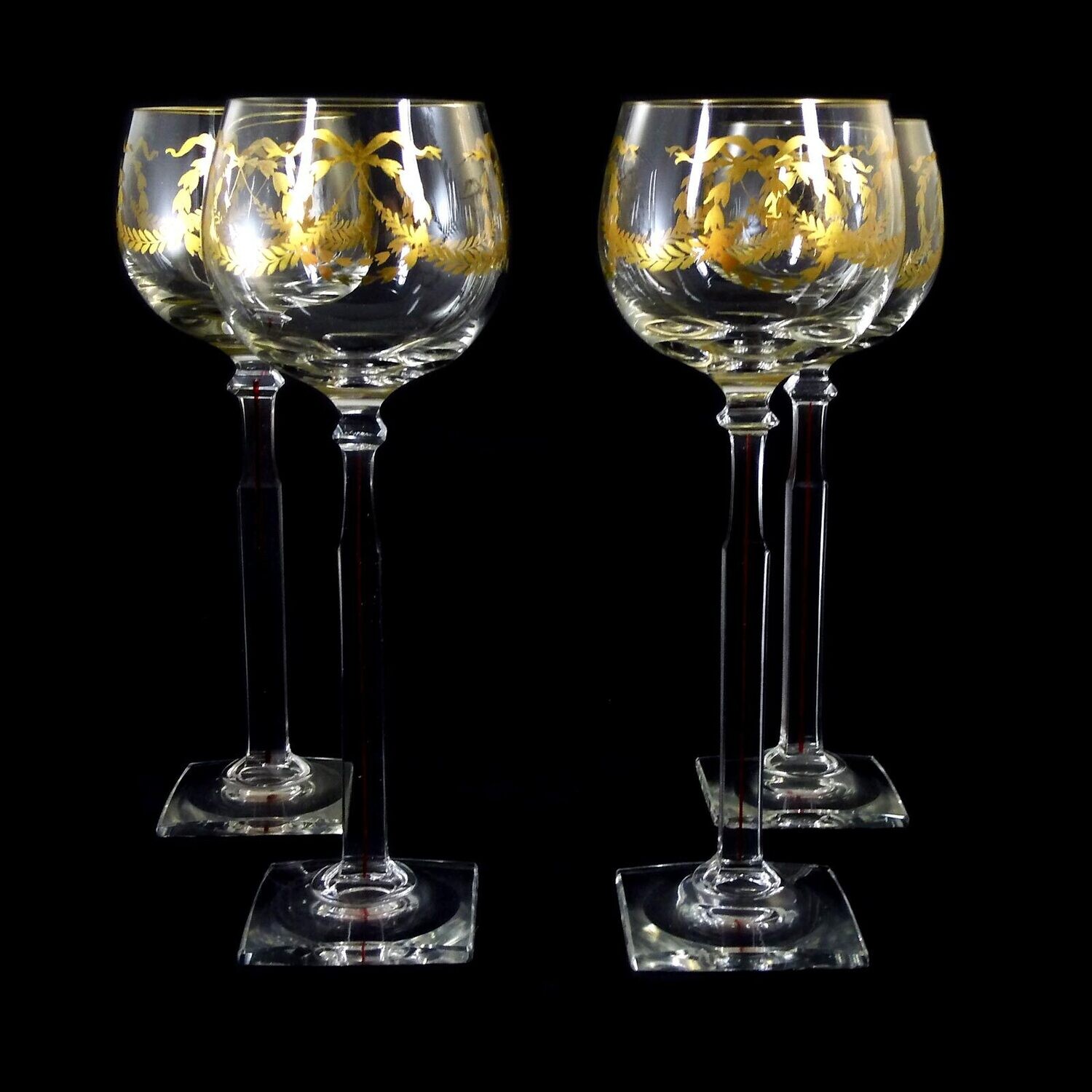 1. of 4. Stem glass with gold decoration &amp; square plinth, Theresienthal, 1756