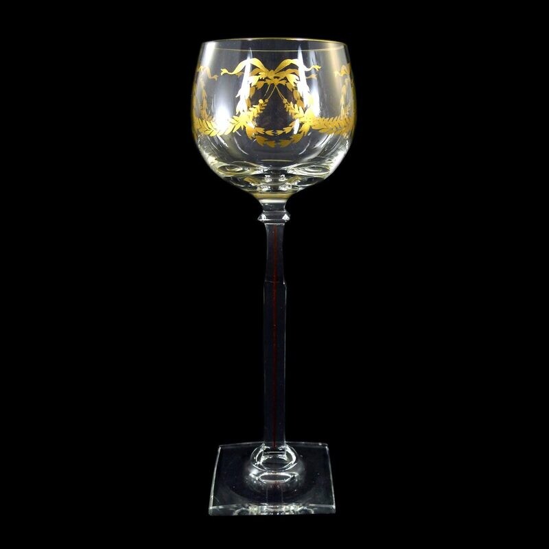 1. of 4. Stem glass with gold decoration &amp; square plinth, Theresienthal, 1756
