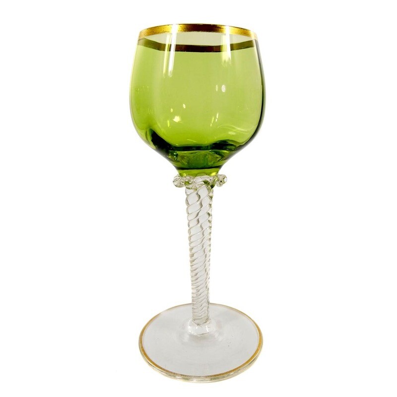 1st of 5. Madeira glass with pistach-colored cup, Theresienthal, form 1154