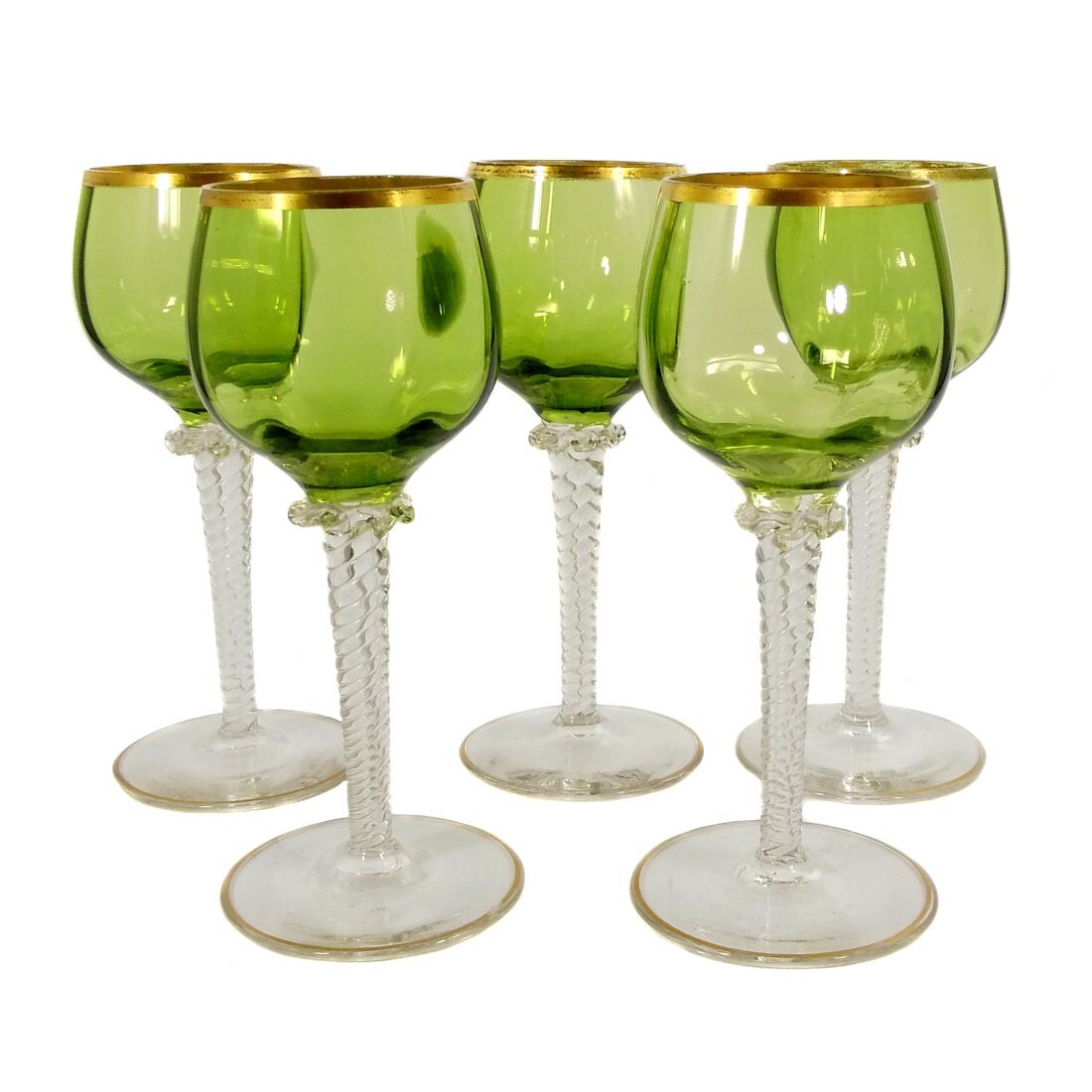 1st of 5. Madeira glass with pistach-colored cup, Theresienthal, form 1154