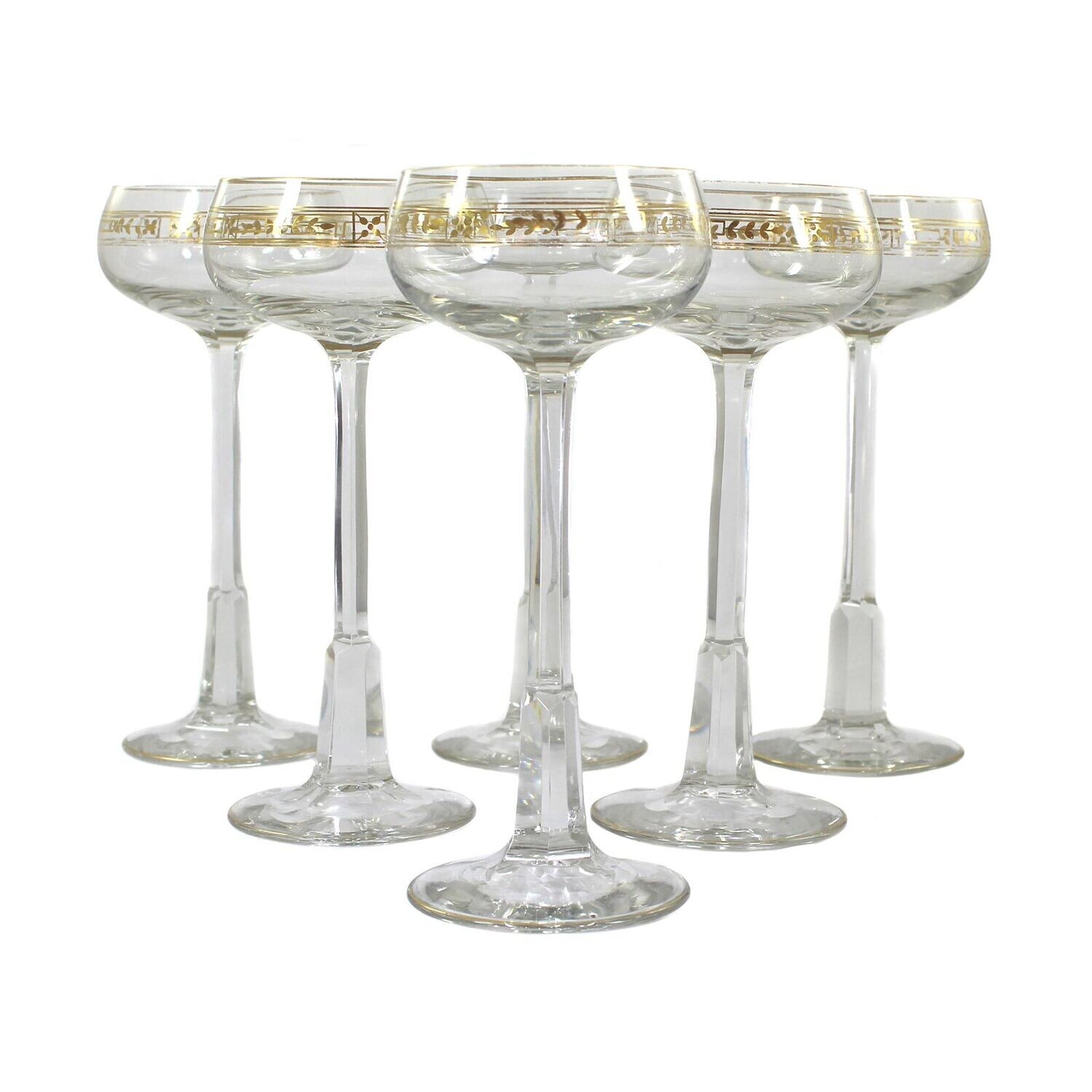 1st of 6. Stem glass made of colorless glass with gold decoration, Theresienthal, form 1849