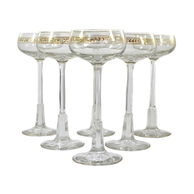 1st of 6. Stem glass made of colorless glass with gold decoration, Theresienthal, form 1849