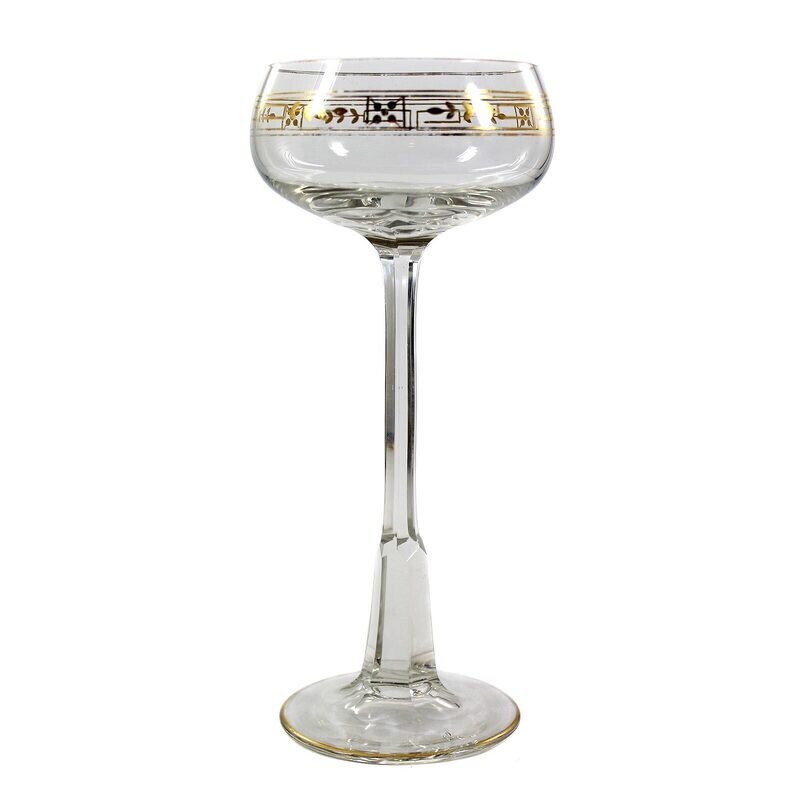 1st of 6. Stem glass made of colorless glass with gold decoration, Theresienthal, form 1849