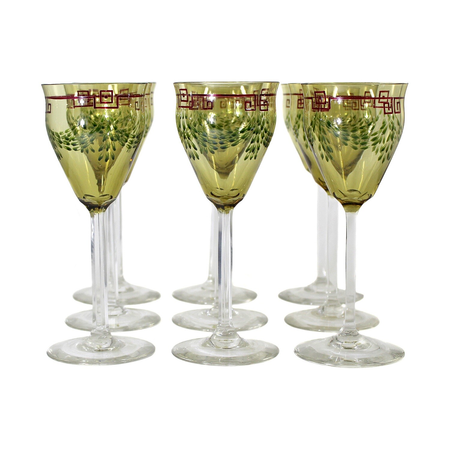1st of 9. Stem glass with transparent painting, Theresienthal, set 1719 around 1904