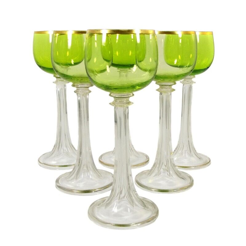 6 Art Nouveau Romans with gold rim, Theresienthal, Pistache, form 1119