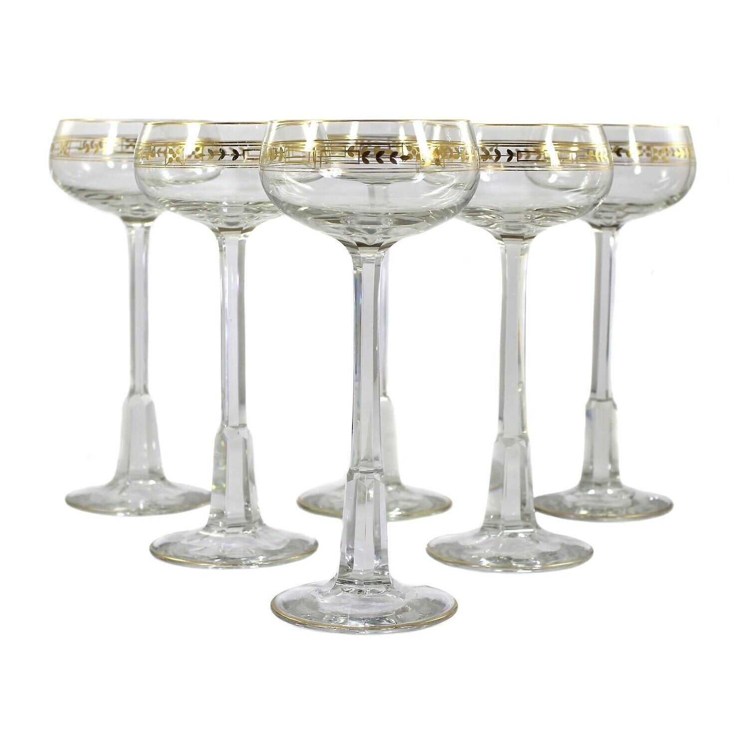 6 stem glasses made of colorless glass with gold decoration, Theresienthal around 1905, form 1849