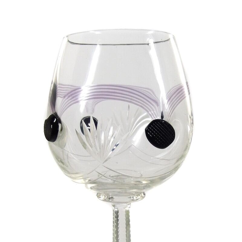 Large stemmed glass with combed thread decoration and chunks, Theresienthal around 1905