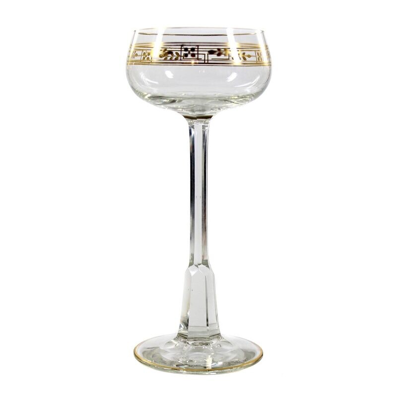 6 stem glasses made of colorless glass with gold decoration, Theresienthal around 1905, form 1849