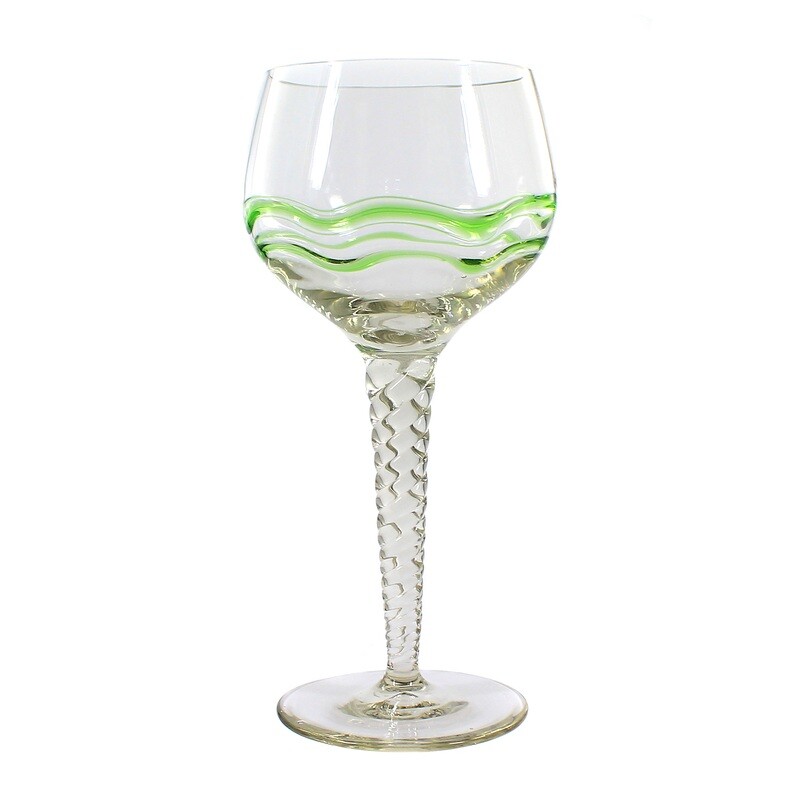 Very large stemmed glass with green glass threads, Theresienthal around 1902, Liane decor
