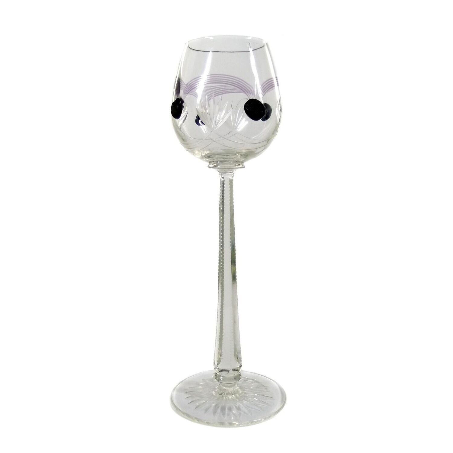 Large stemmed glass with combed thread decoration and chunks, Theresienthal around 1905