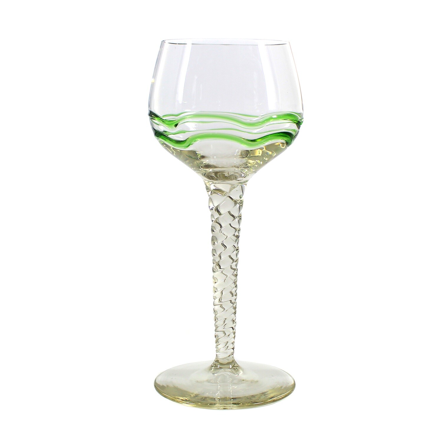 Large stemmed glass with green glass threads, Theresienthal around 1902, Liane decor