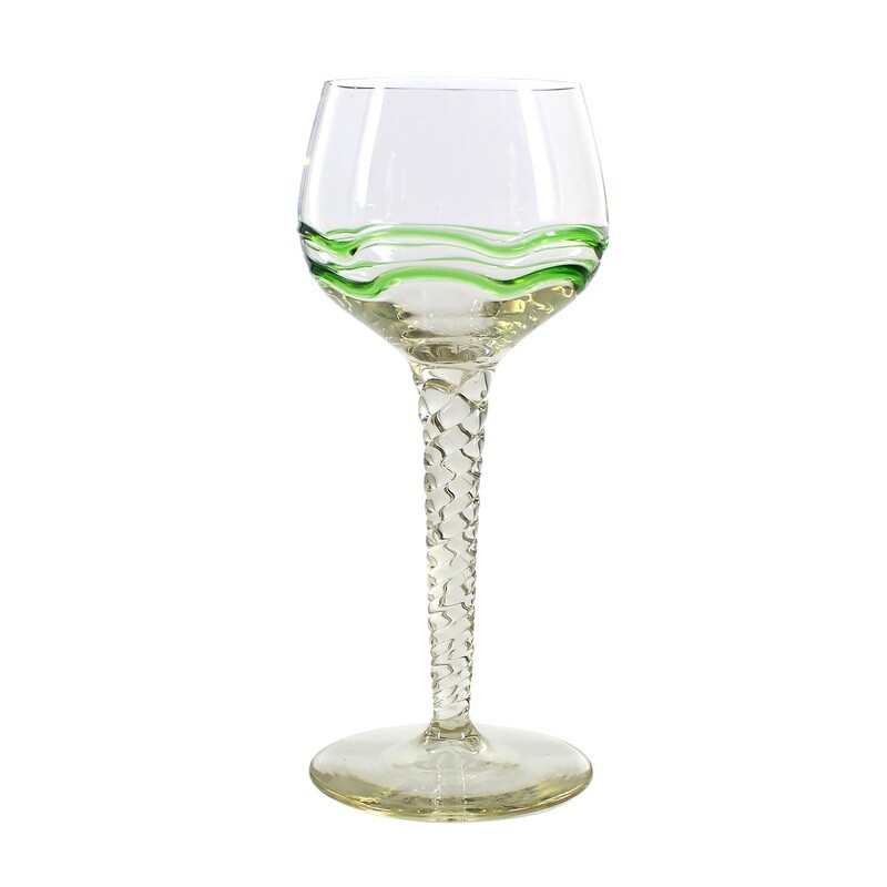 Large stemmed glass with green glass threads, Theresienthal around 1902, Liane decor