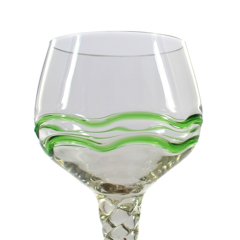 Large stemmed glass with green glass threads, Theresienthal around 1902, Liane decor