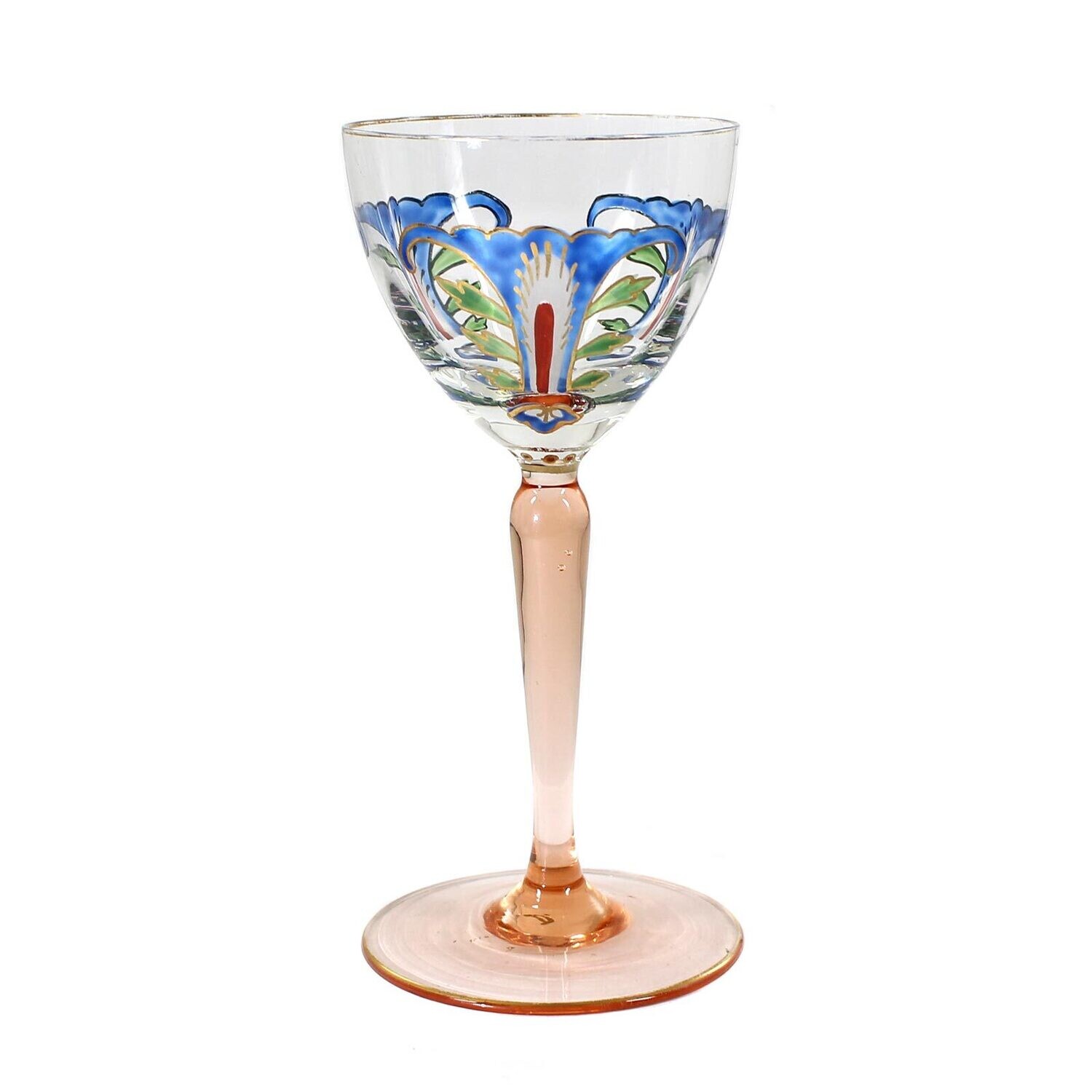 Stem glass / liqueur glass with translucent enamel painting, Theresienthal around 1910