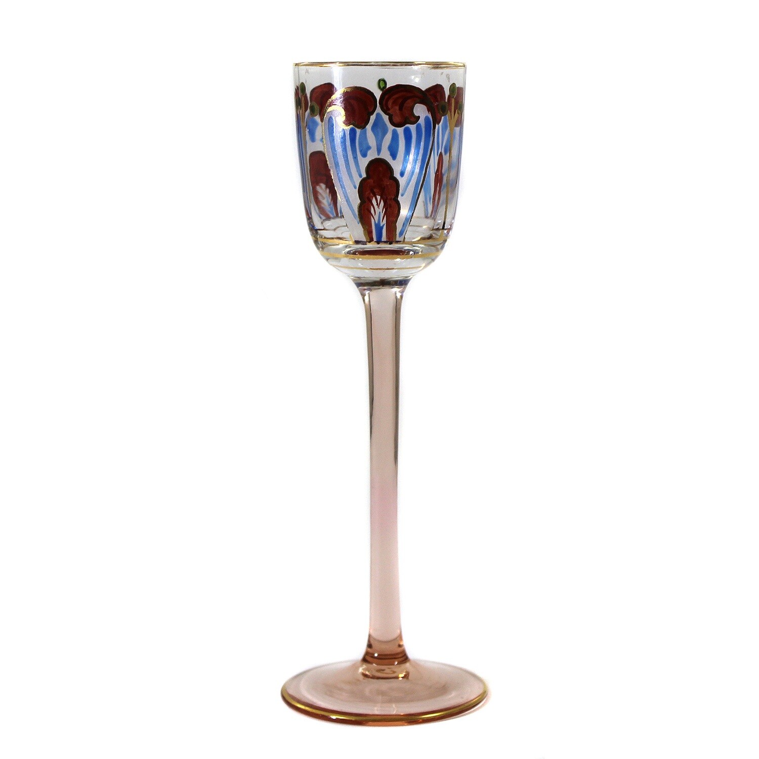 Stem glass / liqueur glass with translucent enamel painting, Theresienthal around 1910