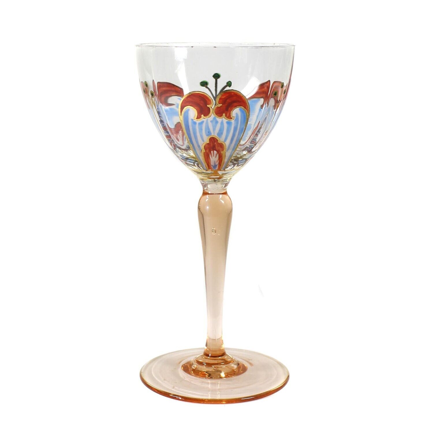 Stem glass / liqueur glass with translucent enamel painting, Theresienthal around 1910
