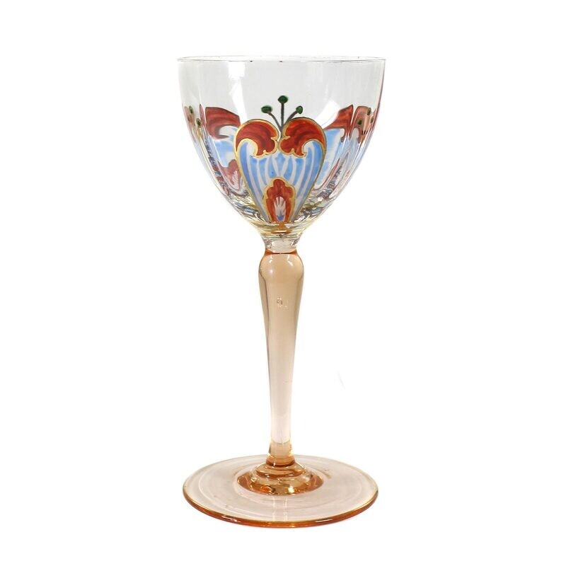 Stem glass / liqueur glass with translucent enamel painting, Theresienthal around 1910