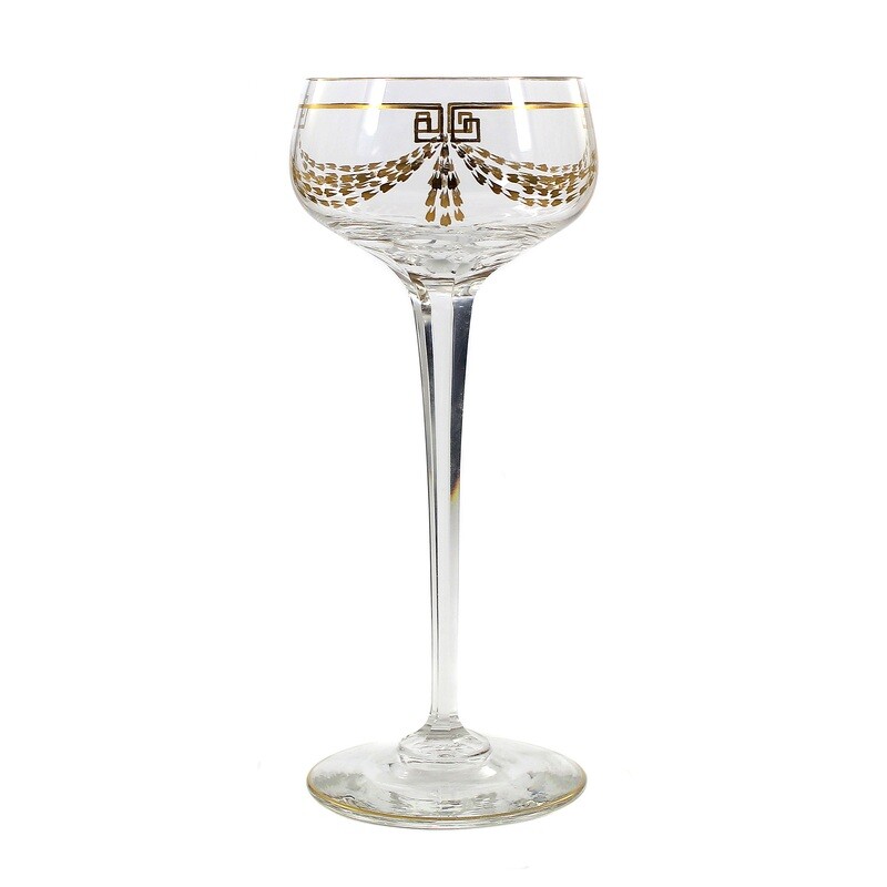 Stem glass with faceted shaft and polished gold painting, Theresienthal around 1901
