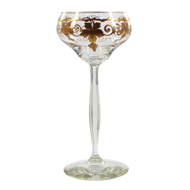 Stem glass with faceted shaft and polished gold painting, Theresienthal around 1901