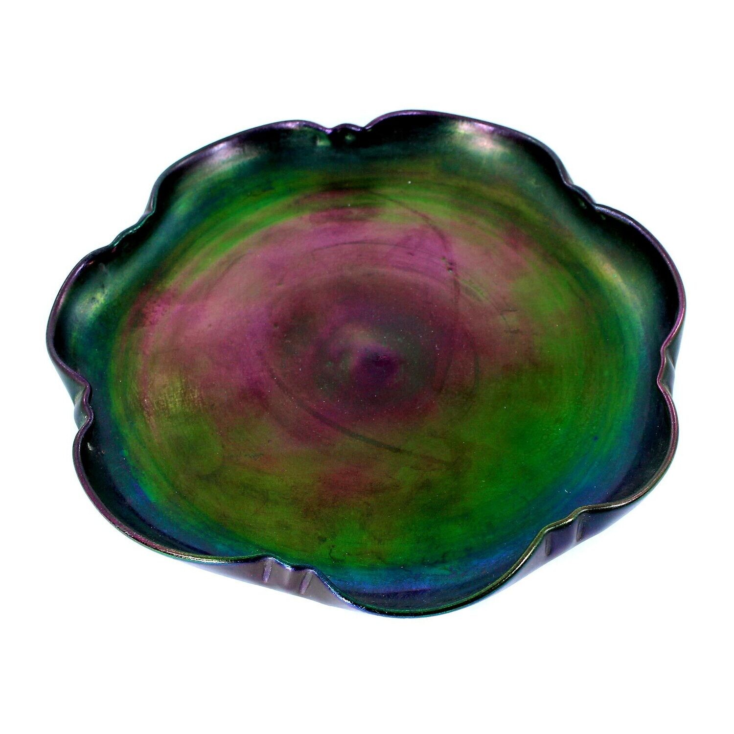 Large bowl / plate made of dark purple glass with pinched edge, Poschinger