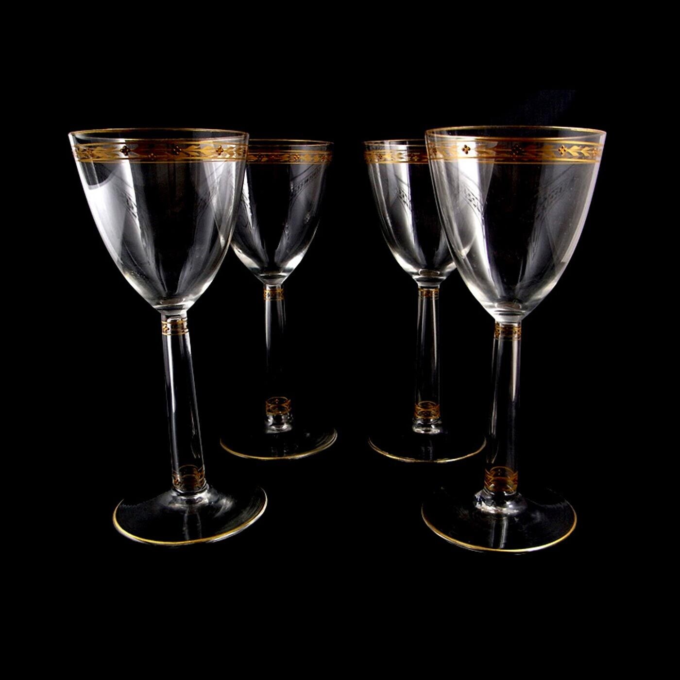 1st of 4. Stem glasses with gold painting from the Zwiesel technical school around 1905-10