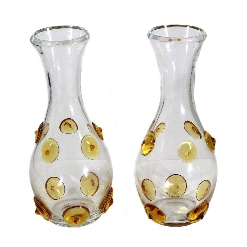 Pair of wine decanters made of colorless glass with chunks, Bavarian Forest, Schliersee