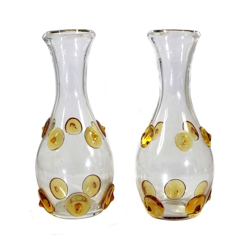 Pair of wine decanters made of colorless glass with chunks, Bavarian Forest, Schliersee