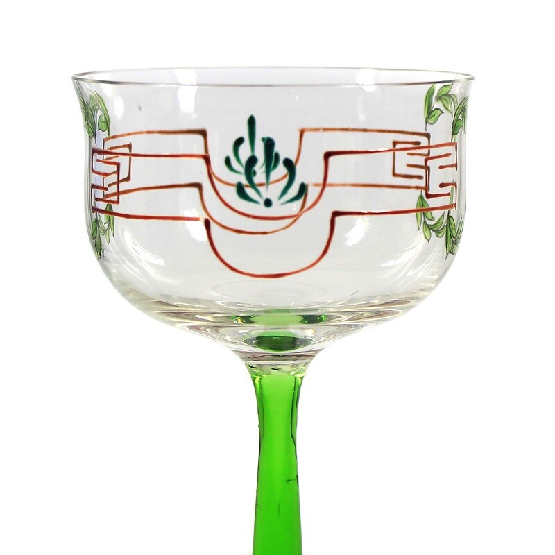 Stem glass with green shaft, cup with transparent painting, Bavarian Forest