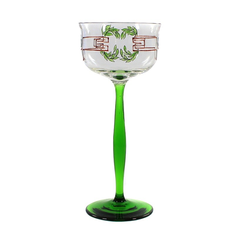 Stem glass with green shaft, cup with transparent painting, Bavarian Forest