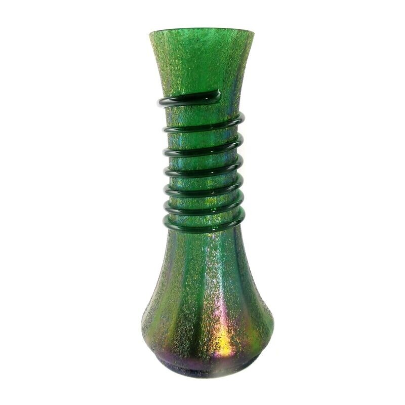 1st of 2. Vase with applied glass thread, Josephinenhütte, bronze Cyprus around 1897