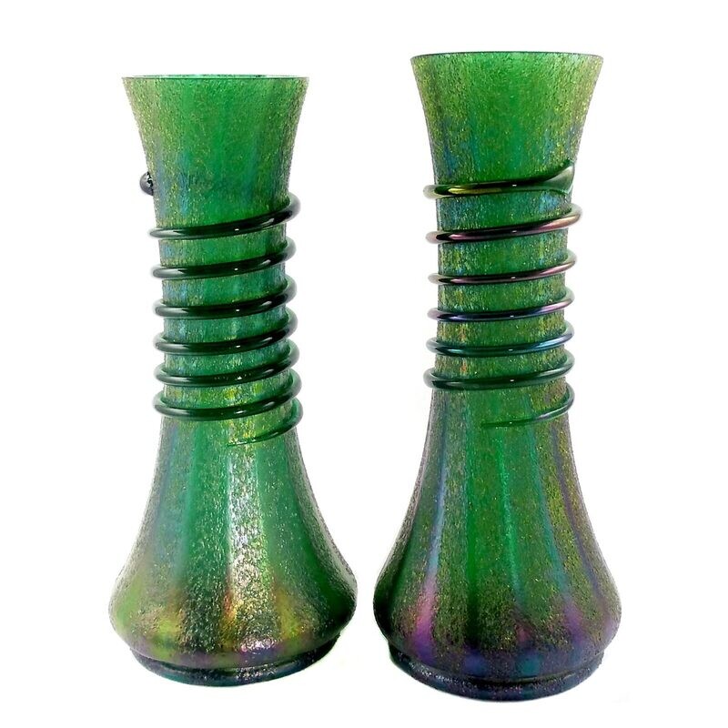 1st of 2. Vase with applied glass thread, Josephinenhütte, bronze Cyprus around 1897