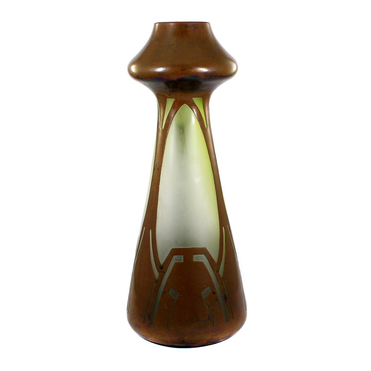 36 cm high Art Nouveau vase in Cyprus glass with copper coating, Josephinenhütte
