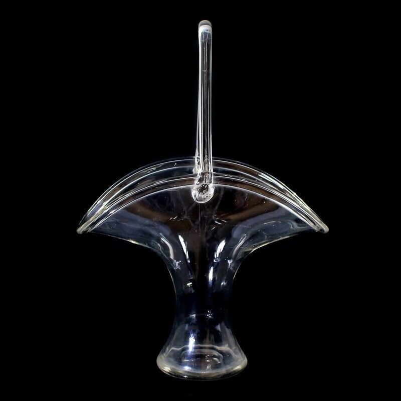 Flower basket made of colorless crystal glass, Josephinenhütte, designed by H. Mauder around 1915