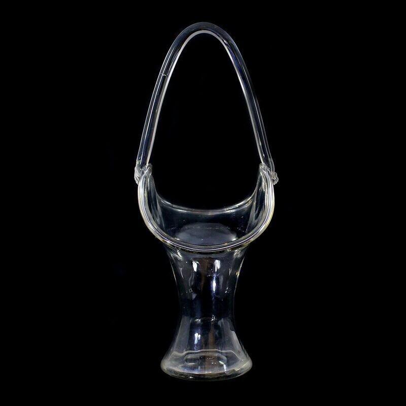 Flower basket made of colorless crystal glass, Josephinenhütte, designed by H. Mauder around 1915