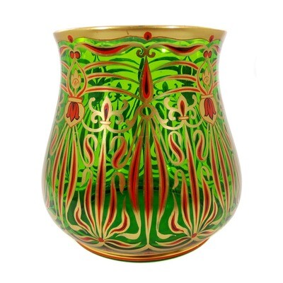 Große hellgrüne Vase mit Gold- und roter Opakemailmalerei, Josephinenhütte